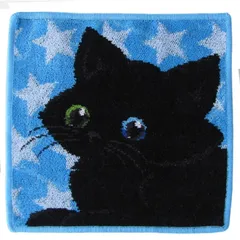 新品 フェイラー FEILER ハンカチ ハンドタオル 25cm レディース ブラックキャット 黒猫 オッドアイ ブルー【ネコポス】