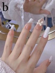 b/ リボン ピンク キラキラ ネイルチップ 韓国 量産型 地雷ワンホンネイル