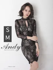 ブラックベージュ   [OK2628-P-2301]  Andy / アンディ フラワーレース×パイピングシアーデザインハイネック長袖タイトミニドレス/ ナイトドレス