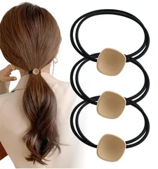 [Herbeluemily] ヘアゴム 髪ゴム ヘアアクセサリー 髪飾り チャーム付き シンプル おしゃれ 3本セット ブラック [ブラック]
