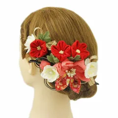 髪飾り 成人式 つまみ細工 水引 赤 振袖 前撮り 袴 浴衣 夏祭り 花火大会 2点セット ピンク 白 ちりめん 組紐 和柄 ラメ ヘア No.9-3441