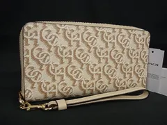 ■新品■未使用■ COACH コーチ CF521 PVC×レザー ラウンドファスナー 長財布 ウォレット レディース ライトベージュ系 FM0384