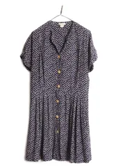 【お得なクーポン配布中!】 80s バナナリパブリック 100% レーヨン フレンチスリーブ 総柄 ワンピース レディース S 古着 ヴィンテージ BANANA REPUBLIC 膝丈 ワンピ