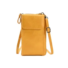 [Four leaf] 大容量 スマホが入る ショルダー 財布 スマホポーチ レディース スマホショルダー 財布付き お財布ショルダー スマホポシェット 携帯ポーチ スマホ 一体型 (黄) [イエロー]