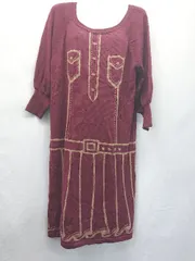 ◇ ⊇ Cachare キャシャレル ウール100％ 長袖 ミニ丈 ニット ワンピース サイズ36 レッド系 レディース E  【1507100006530】