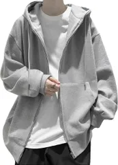 emptio エンプティオ スタイリッシュ アウトドア ファスナー スエット 前開き メンズ パーカー 大きいサイズ フルジップ ジップアップ 長袖 オシャレ オーバーサイズ ロング スポーツ カジュアル シンプル(もこもこグレー,  L)