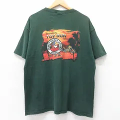 XL/古着 半袖 ビンテージ Tシャツ メンズ 00s TOY RUN バイク 大きいサイズ コットン クルーネック 緑 グリーン 25aug29 中古