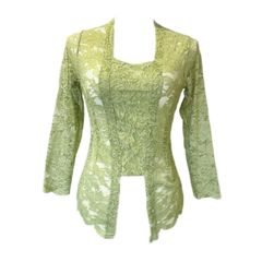 Kebaya 長袖ストレッチ クバヤ グリーン レーストップス バリ島 インドネシア 民族衣装