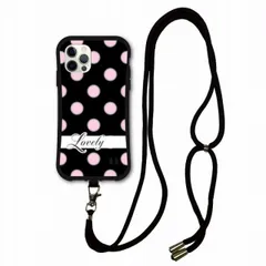 [iPhone13 Mini] スマホショルダー付 iPhone16 Pro i-coronケース アイフォン 14 13 12 XS XR XS Max スマホケース ショルダー タイプ 側面保護 耐衝撃  水玉 ブラック ピンク かわいい