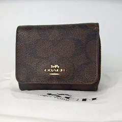 【COACH】コーチ シグネチャー ダークブラウン 三つ折り財布 レディース 【中古】5-51