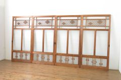 ▼現状販売▼ 組子入りガラス戸4枚セット アンティーク建具 大正ロマン 引き戸 4～7営業日前後で発送(※修理加工希望の方3ヶ月程で発送) R-064309