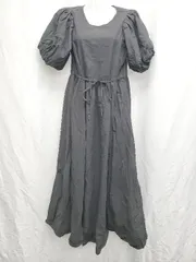 ◇ ⊂ JUNOAH ジュノア パフスリーブ 半袖 ロング ワンピース ブラック レディース P  【1408200016309】