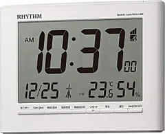 【最安/即納】【送料無料】リズム RHYTHM 置き時計 ホワイト 12.9x16.9x2.8cm 目覚まし時計 電波 デジタル 温度 湿度 カレンダー 8RZ203SR03　人気の壁掛け時計 ※北海道・九州・沖縄・離島は別途送料（1100円～2200円）
