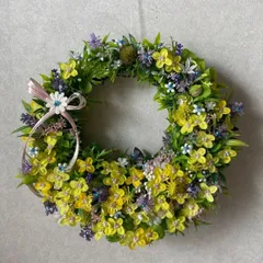 🌸菜の花リース✨菜の花とラベンダー✨パールいっぱい✨春✨初夏✨季節✨壁掛け✨一点物🌸