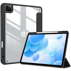 【在庫セール】ProCase iPad Pro 12.9 ケース 第6/5/4/3世代に適用（2022 2021 2020 2018) 透明 クリアバックカバー ペン収納 耐衝撃 三つ折り スタンド スマートカバー - ブラック