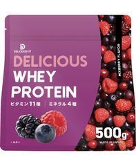 プロテイン ホエイ 500g ミックスベリー風味 国内製造 ビタミン11種 ミネラル4種 DELICIOUS FIT（デリシャスフィット）