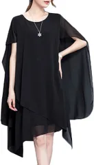 ココチエ パーティードレス フォーマルワンピース ロング 結婚式 袖あり( ブラック,  M)