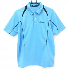 スリクソン 半袖ポロシャツ ライトブルー×黒 ストライプ織生地 ロゴ刺しゅう メンズ M ゴルフウェア SRIXON