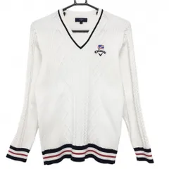 キャロウェイ セーター 白×ネイビー 一部ケーブル編み ニット Vネック  メンズ M ゴルフウェア Callaway