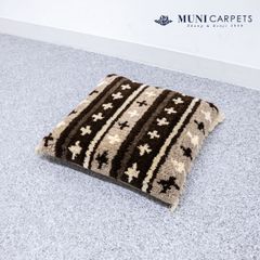 【展示品】MUNI ムニ シート クッション スクエア フリンジ 北欧風 十字柄 ウール ブラウン 定価17万