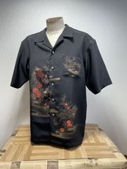 <試作品特価>着物リメイクシャツ（Lサイズ）御所車とお花紅葉の絵羽織