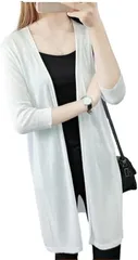 world resilience カーディガン レディース ロング 秋 薄手トップス 羽織り 七分袖 日よけ 無地 カジュアル 冷房(ホワイト,  XL)