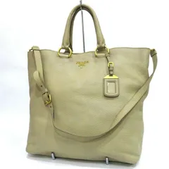 中古 プラダ レザー 2WAYトートバッグ Bランク ベージュ ラージ ゴールド金具 PRADA メンズ レディース 【送料無料】【名谷店】