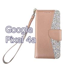 【処分】 Google Pixel 4a ケース 手帳型 かわいい Pixel4a 花柄 ピンク 桃 ローズゴールド カバー 鏡 ミラー ストラップ 革 レザー 送料無料 安い スマホケース