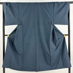 男着物 身丈141cm 裄丈68cm M 袷 アンサンブル 紬地 幾何学模様 紺色 正絹 美品 秀品 【中古】