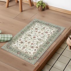 ペルシャ風花柄ラグ 90x150cm グリーン 洗える 滑り止め - メルカリ