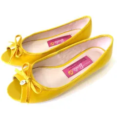 バービー Barbie バレエシューズ パンプス オープントゥ リボン 本革 エナメル レザー 23.0cm 黄色 イエロー くつ 靴 シューズのサムネイル