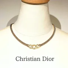 Christian Dior CD クリスチャン ディオール チェーン ネックレス ヴィンテージ ゴールド ラインストーン