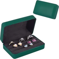 OLYCRAFT 2個 指輪収納ケース PUレザー 12.5x7.8x4.7cm アクセサリー収納 指輪ケース ジュエリーボックス 携帯用 持ち運び用 宝石箱 小物入れ ピアス 贈り物 記念日 誕生日 プレゼント用( グリーン)