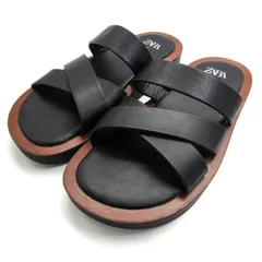 ザラ サンダル スリッパ ベルトストラップ フラットサンダル 靴 黒 レディース 37サイズ ブラック×ブラウン ZARA 【中古】