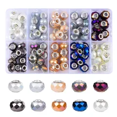 100ピース アソート ヨーロピアン クラフト ビーズ 大きな穴 クリスタル ランプワーク スペーサー ビーズ カラフル ヨーロピアンビーズ DIY ネックレス ブレスレット ジュエリー作成 (磁気ホワイトメッキ) 