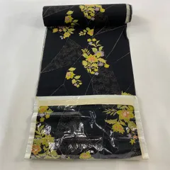 反物 秀品 小紋 草花 幾何学 金彩 焦茶色 正絹 【中古】