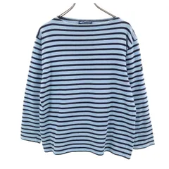 SAINT JAMES セントジェームス フランス製 ボーダー柄 長袖 ボートネック バスクシャツ M 水色 メンズ 古着