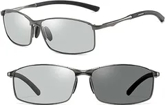 REONAS 偏光＋変色 サングラス メンズ 運転用 ドライブ 釣り 紫外線 UV400カット 偏光変色2(ガンメタリック)