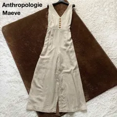 Anthropologie アンソロポロジー Maeveオールインワン サロペット ノースリーブ フルレングス フロントボタン ウエストりぼん リネン混 ベージュ エクリュ US6