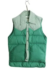 【お得なクーポン配布中!】 70s ウールリッチ ナイロン ダウン ベスト メンズ M / Woolrich ヴィンテージ アウトドア 重ね着 ギンガムチェック 切替 襟付き ウエスタン