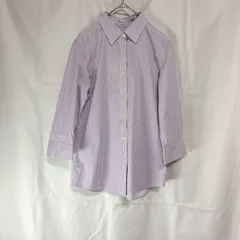 新品 未使用 タグ付き 定価1,990円 UNIQLO ユニクロ レディース トップス シャツ M パープル ホワイト ストライプ UVカット ストレッチ イージーケア 七分袖 事務服 お仕事着 おしゃれ 細見え カジュアル