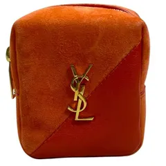 【未使用】SAINT LAURENT イブサンローラン ポーチ 小物入れ ミニポーチ キューブ チャーム ロゴ スエード レザー オレンジ