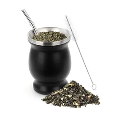 マテ茶 マテゴードセット ストロー マテ茶ひょうたんカップステンレスティーカップ断熱カップ ステンレス お手入れ簡単 部屋 オフィス プレゼント230ML ブラック 1