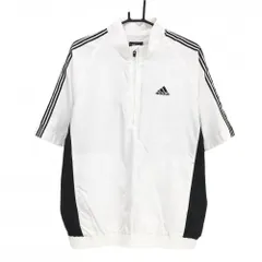 【新品】アディダス 半袖ブルゾン 白×黒 裏メッシュ ハーフジップ 防風 撥水 メンズ L/G ゴルフウェア adidas