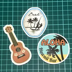 ST345 防水ステッカー ３枚 シール 世界 国旗 ハワイ 海 ビーチ アロハ