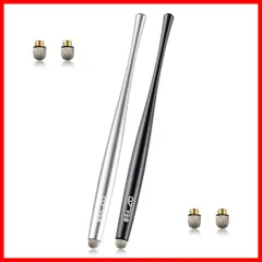 スタイラスペン タッチペン 極細 ツムツム 2本(黒、シルバー) Elzo 交換用導電繊維ペン先4個 交換式 アルミ製 スマートフォン タブレット＆iPad＆Android＆ Galaxy Microsoft Surface iPhone LGなどの静電容量式