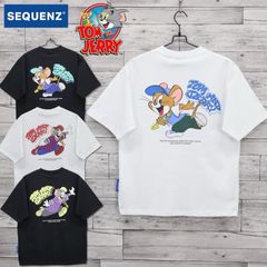 新品 メンズ トムとジェリー TOM&JERRY トムジェリ SEQUENZ シークエンズ コラボ 半袖 Tシャツ 半袖Tシャツ ティーシャツ バック プリント B-BOY ヒップホップ ユニセックス レディース S 小さいサイズ 白 ホワイト 黒 ブラック