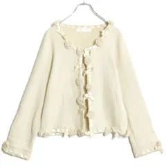 【美品】ピンクハウス★モチーフ&サテンリボン♪ニットカーディガン はおりもの ベージュ系 厚手 z15818