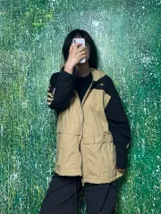 adidas(アディダス) ゴープコア ベージュ 黒 バイカラー フード ウインドブレーカー トラックジャケット XL