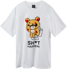 Four leaf TEE tシャツ おもしろ メンズ 半袖 クマ 夏服 面白い ビッグシルエット ティーシャツ ネタ プリント 綿100 オリジナル 大きいサイズ カジュアル コットン トップス(ホワイト,  L)